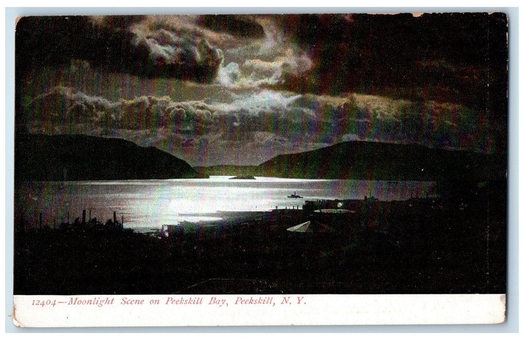 c1905 Moonlight Scene Peekskill Bay Boating Peekskill New York NY Postcard