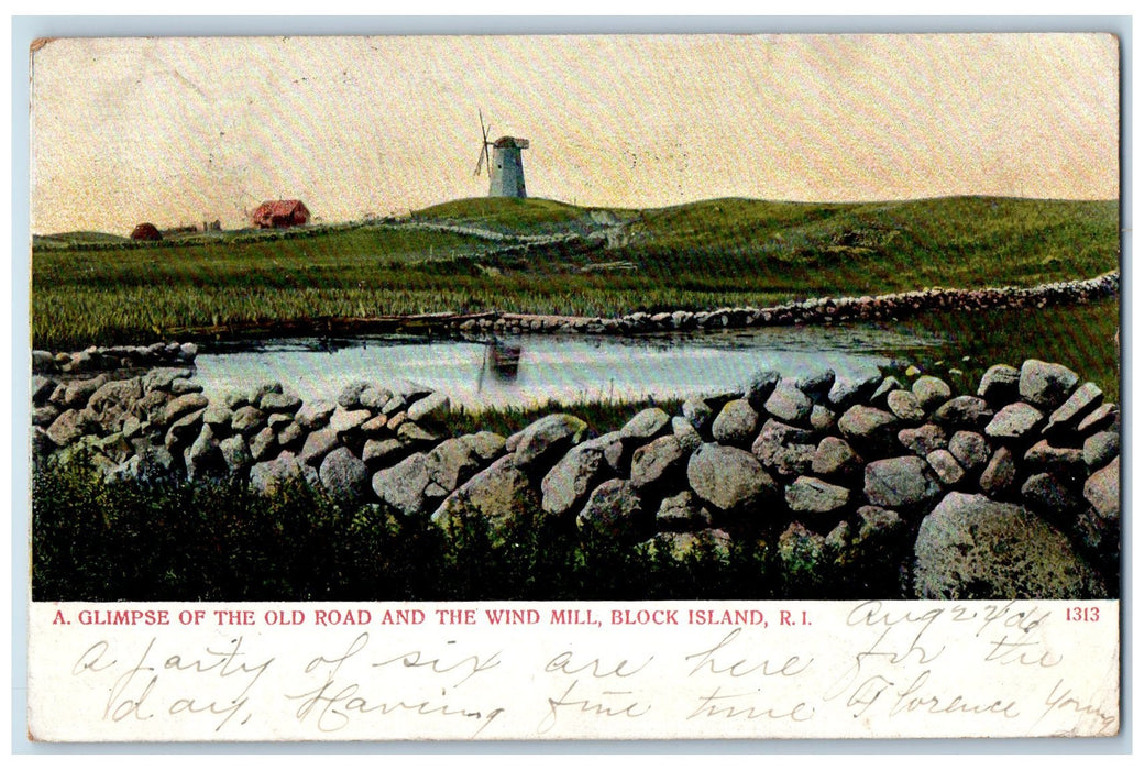 1906 Glimpse Old Road Wind Mill Pond House Block Island Rhode Island RI Postcard