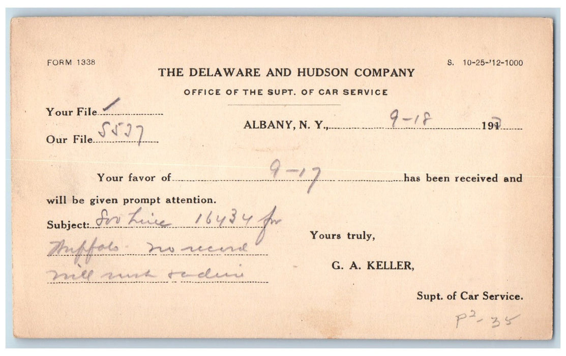 1913 Delaware Hudson Company Albany New York Posted Car Service Postal Postcard