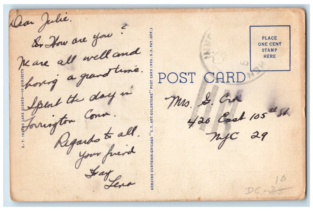 c1950's Greetings From Berkshire Camp Lake Mountain Near Torrington CT Postcard