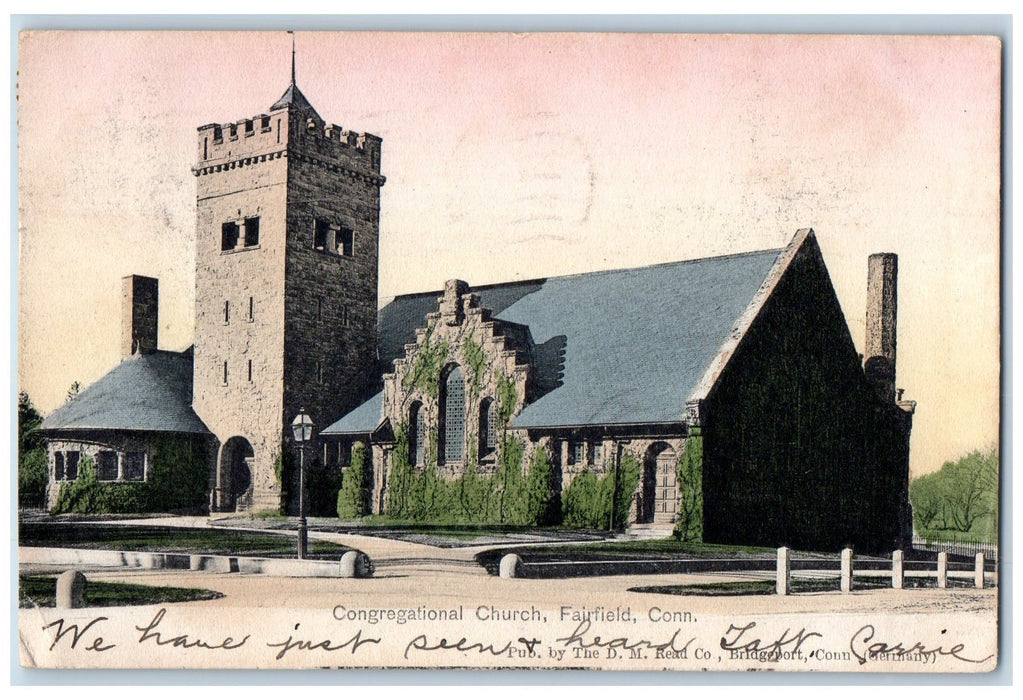 1908 Congressional Church View Chimney Lamp Fairfield Connecticut CT Postcard