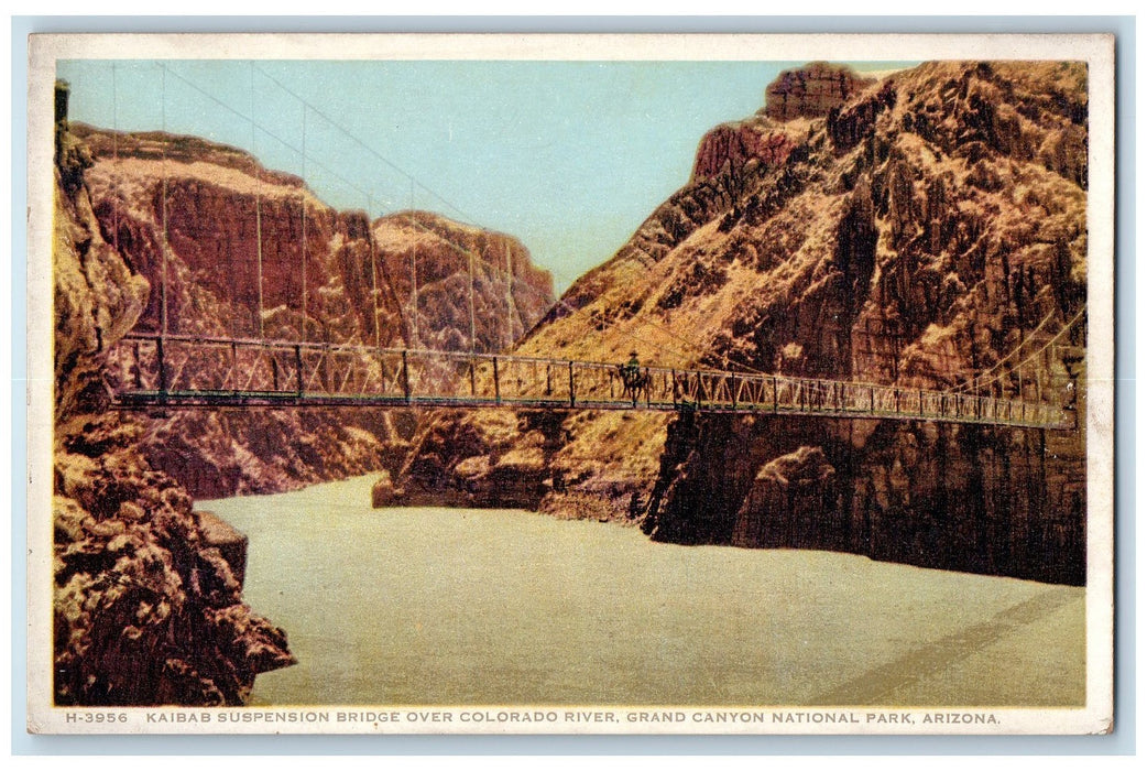 c1920's Kaibab Suspension Bridge Over Colorado River Grand Canyon AZ Postcard