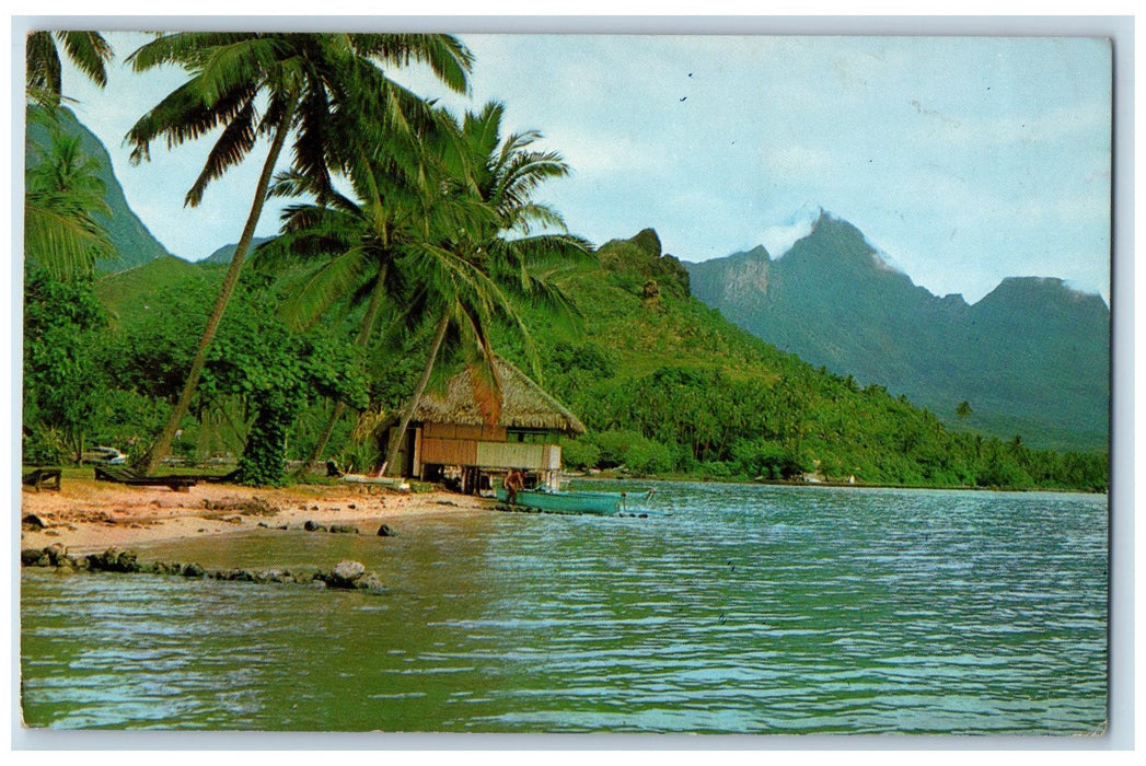 1971 One Of The Most Beautiful Place Beach Boat Paopao French Polynesia Postcard