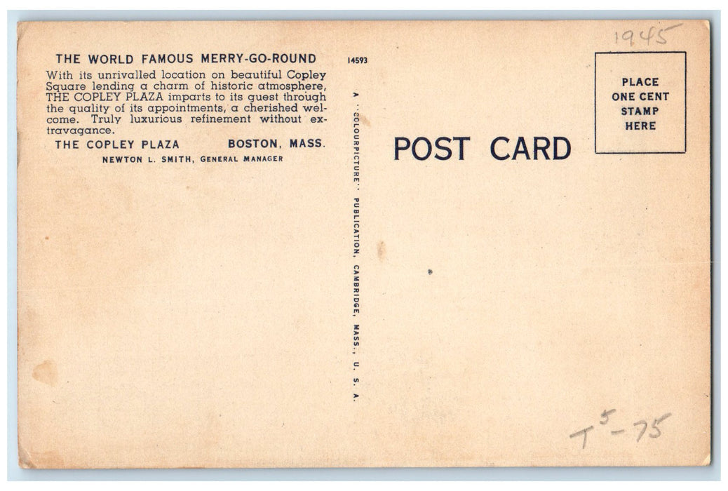 c1940's The World Famous Merry Go Round Boston Massachusetts Unposted Postcard