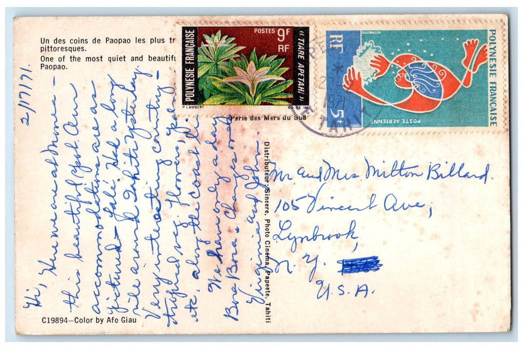 1971 One Of The Most Beautiful Place Beach Boat Paopao French Polynesia Postcard