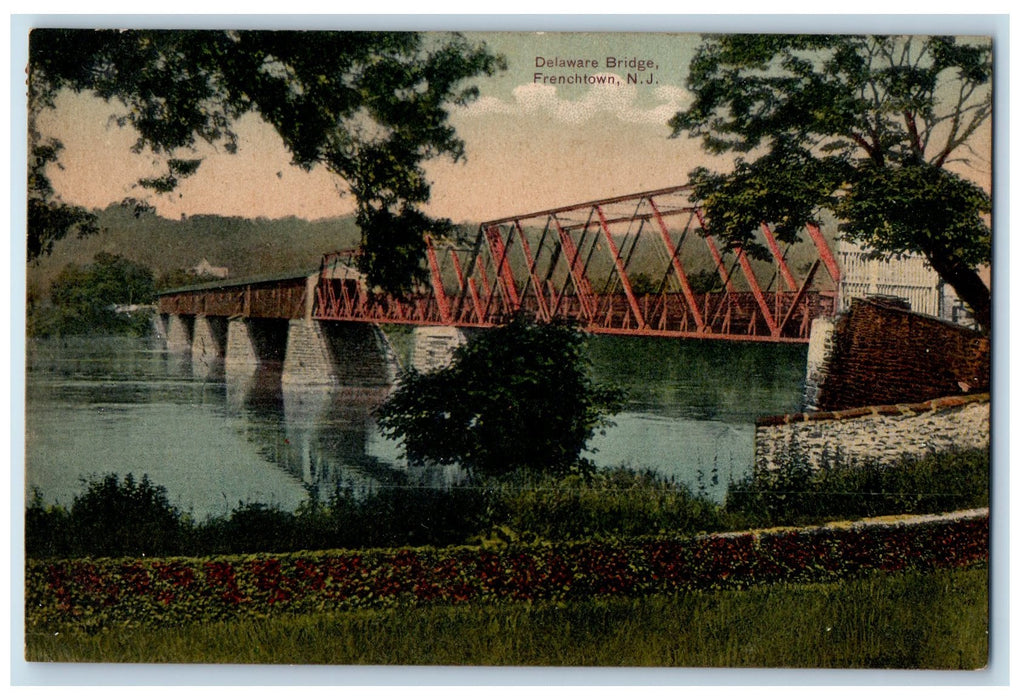 1909 Delaware Bridge Scene Frenchtown New Jersey NJ Posted Vintage Postcard