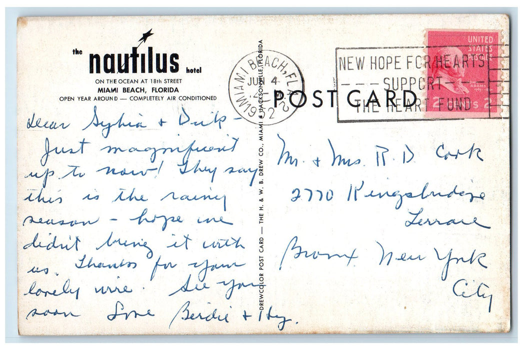 1952 The Nautilus Hotel Pool Scene Miami Beach Florida FL Posted Women Postcard