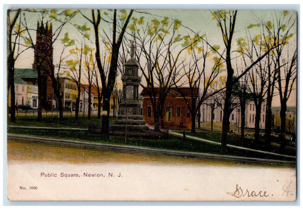 1906 Public Square Monument Scene Newton New Jersey Posted Antique Postcard