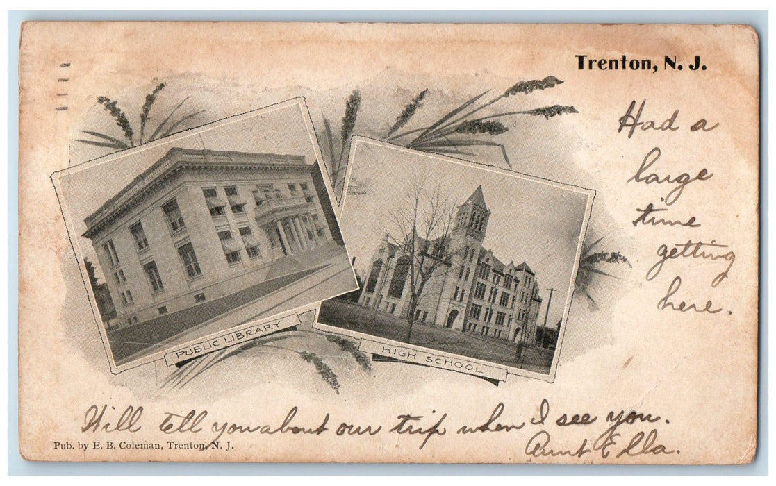 1905 Public Library And High School Dual View Trenton New Jersey NJ Postcard