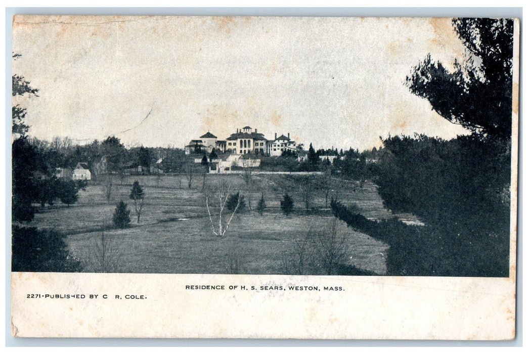c1905's Residence Of HS Sears Weston Massachusetts MA Unposted Vintage Postcard