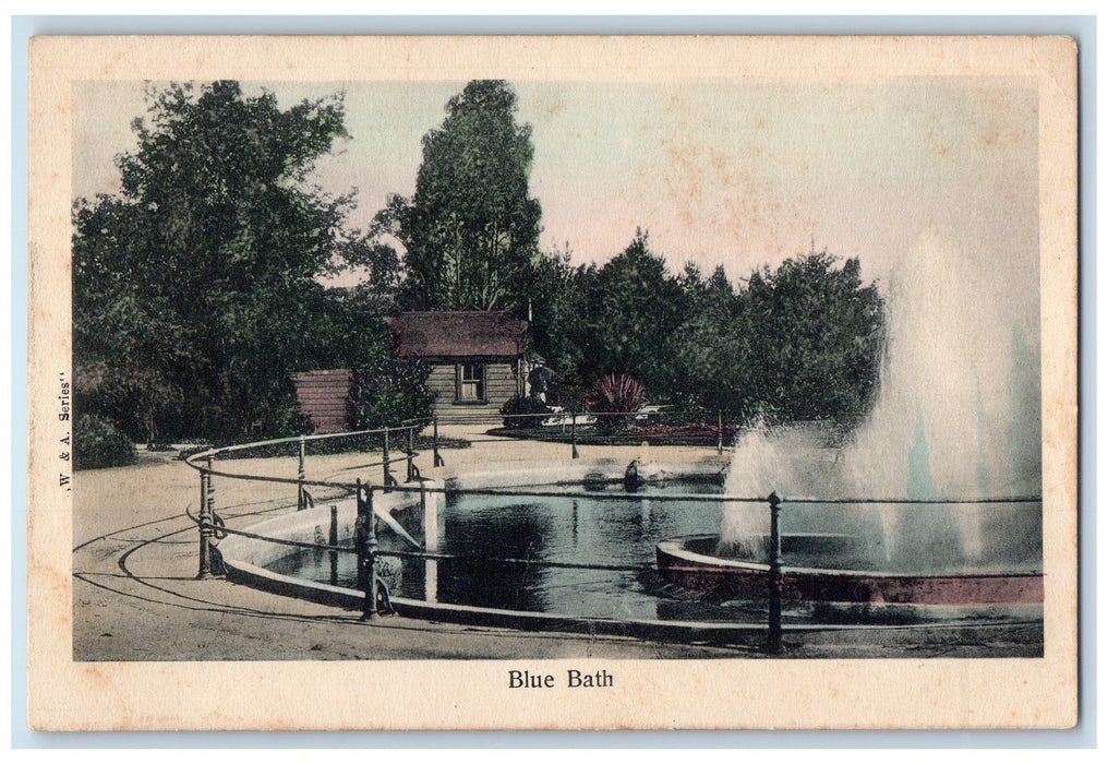 c1950 Blue Bath Fountain House Dirt Path Trees New Zealand NZ Vintage Postcard