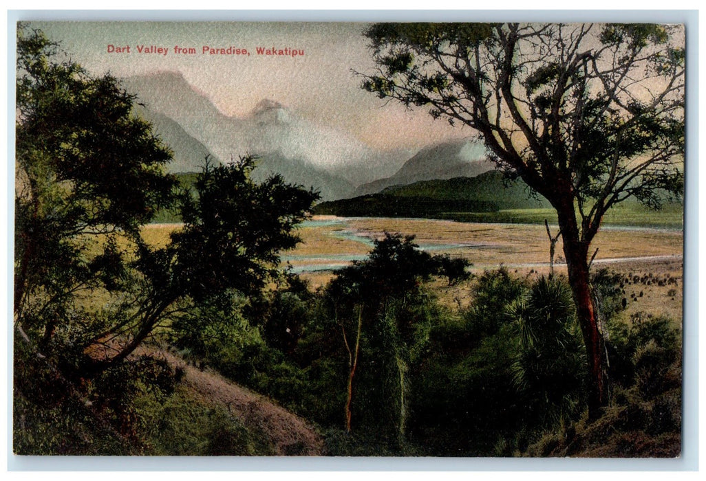 c1950 Dart Valley From Paradise River Mountains Wakatipu New Zealand NZ Postcard