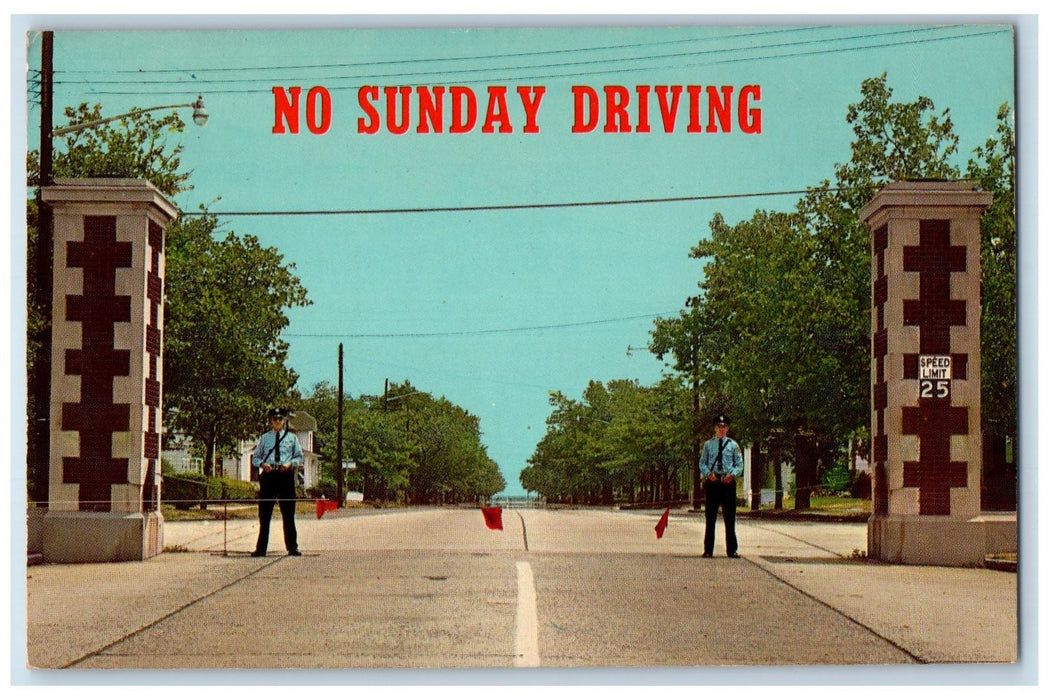 c1960's No Sunday Driving Guard Rope Fence Ocean Groove New Jersey NJ Postcard