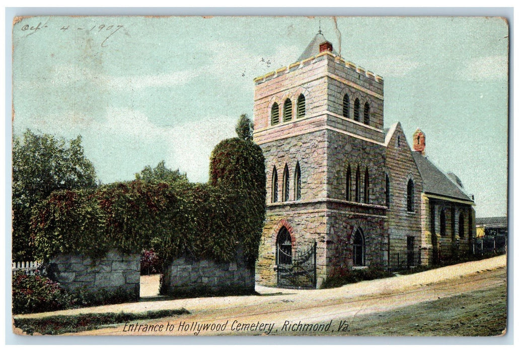 1907 Entrance To Hollywood Cemetery Scene Richmond Virginia VA Posted Postcard