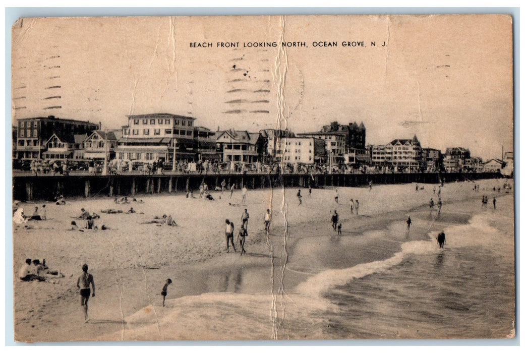 1939 Beach Front Looking North Ocean Grove New Jersey Posted Vintage Postcard