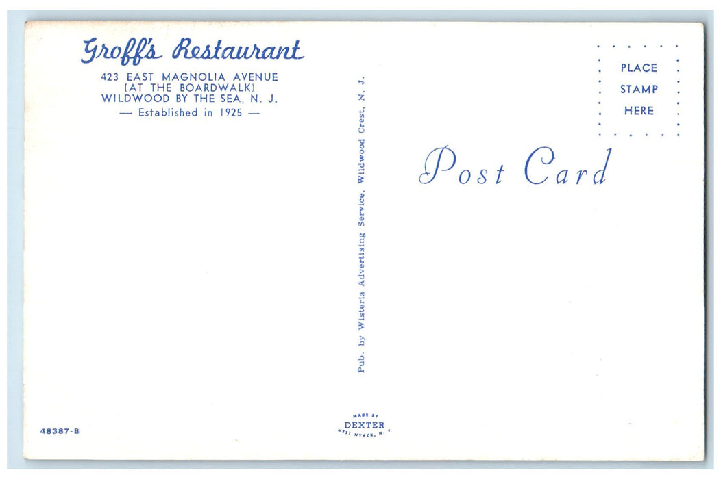 c1950 Groff's Restaurant Dining Set Up Customers Wildwood New Jersey NJ Postcard
