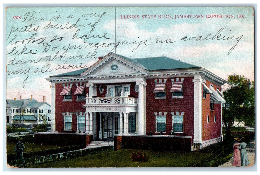 1907 Illinois State Building Exterior Scene Jamestown Exposition Posted Postcard