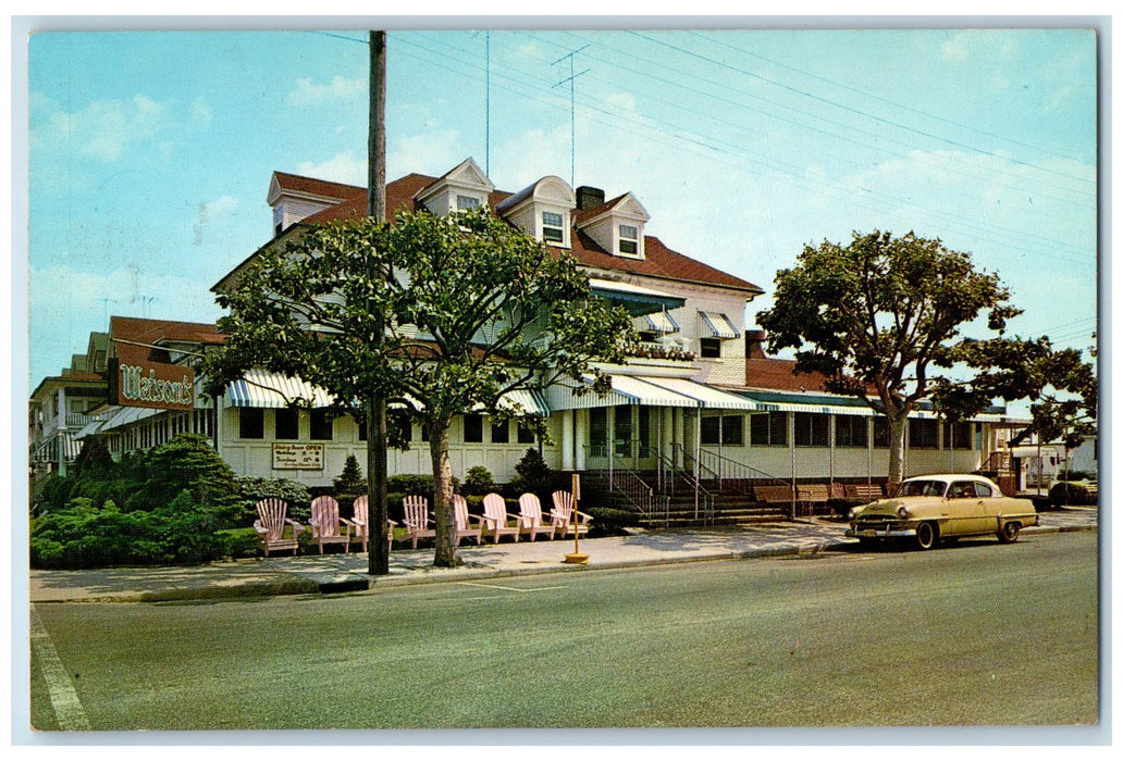 c1950 Watson's Restaurant Front View Classic Car Roadside Ocean City NJ Postcard