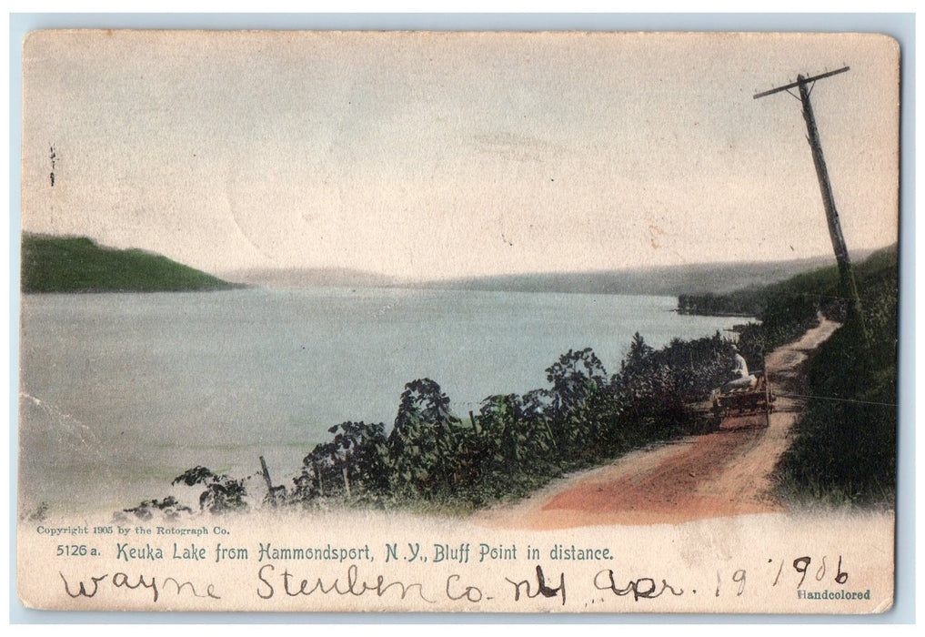 1906 Keuka Lake From Hammondsport Bluff Point Distance New York Posted Postcard