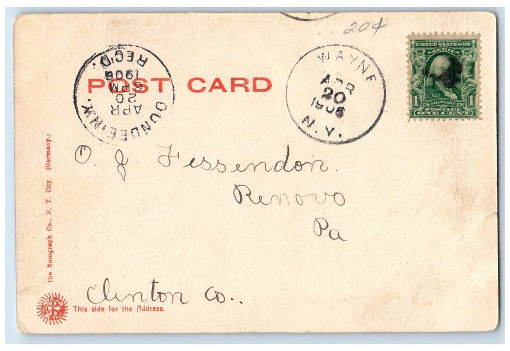 1906 Keuka Lake From Hammondsport Bluff Point Distance New York Posted Postcard