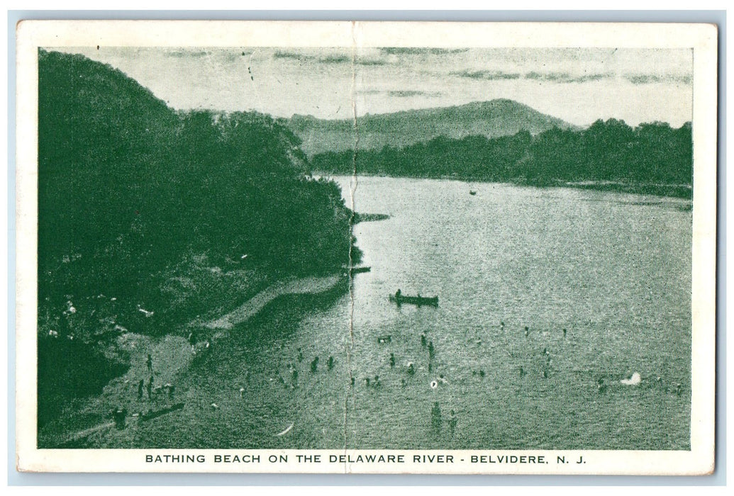 1938 Bathing Beach Delaware River Swimming Boat Belvidere New Jersey NJ Postcard