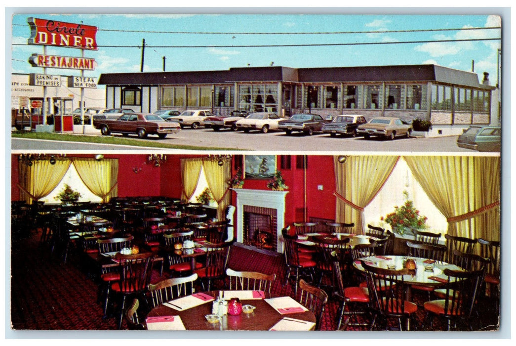 c1950 Circle Diner Restaurant Classic Cars Dining Set Up Flemington NJ Postcard