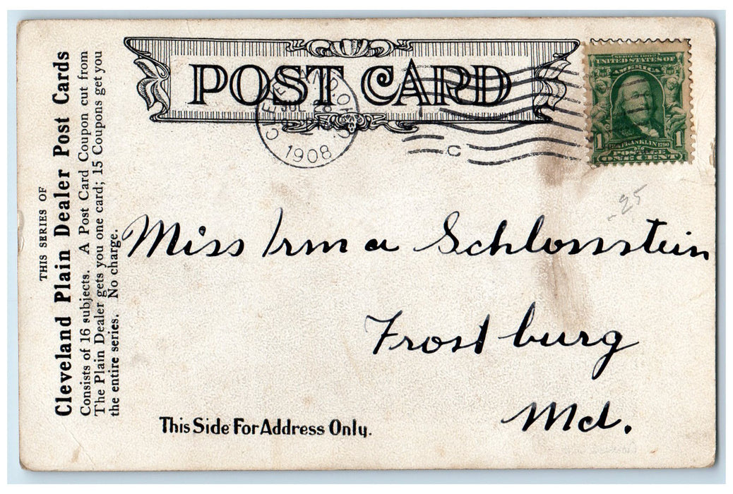 1908 Cleveland Plain Dealer Lake Side & Newburgh Hospital Ohio Posted Postcard