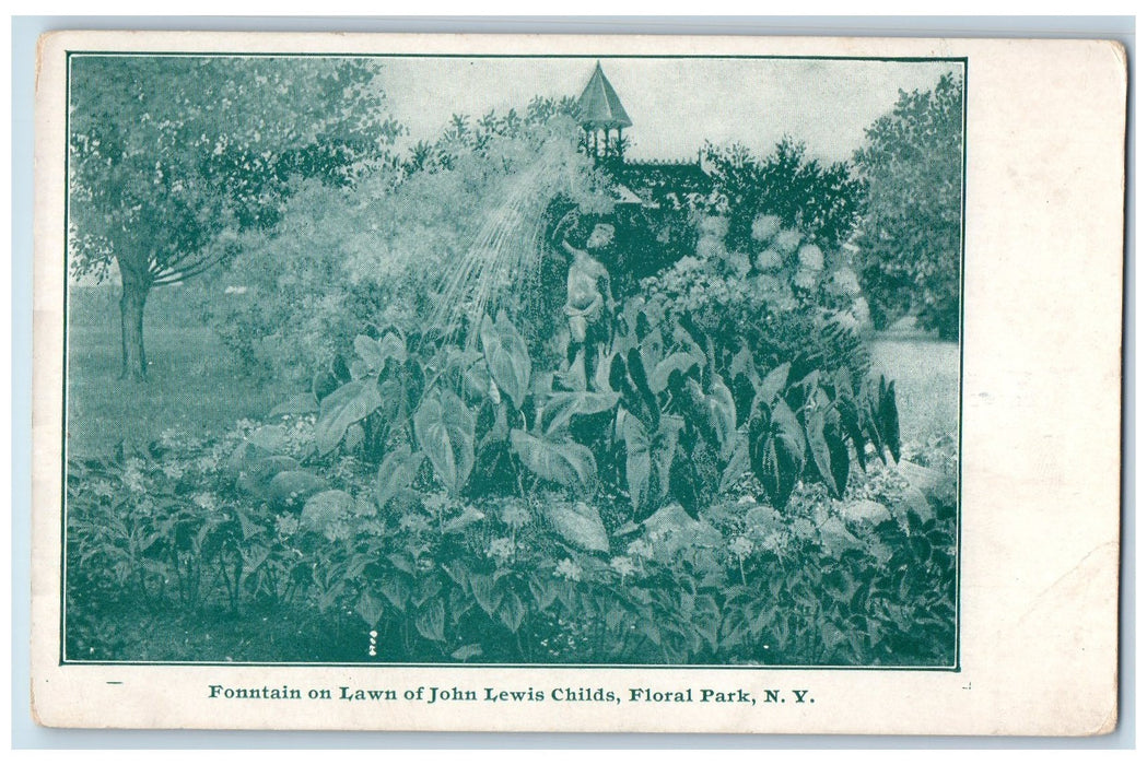 c1905's Fonntain On Lawn Of John Lewis Childs Floral Park New York NY Postcard