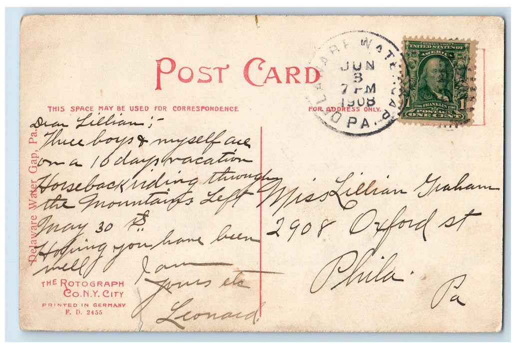 1908 Kittatinny House Scene Delaware Water Gap River DE Posted Vintage Postcard