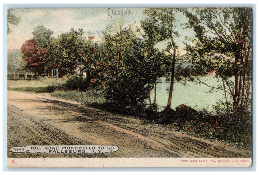 c1920's Toll Road Monticello To So Dirt Road Lake Fallsburg New York NY Postcard