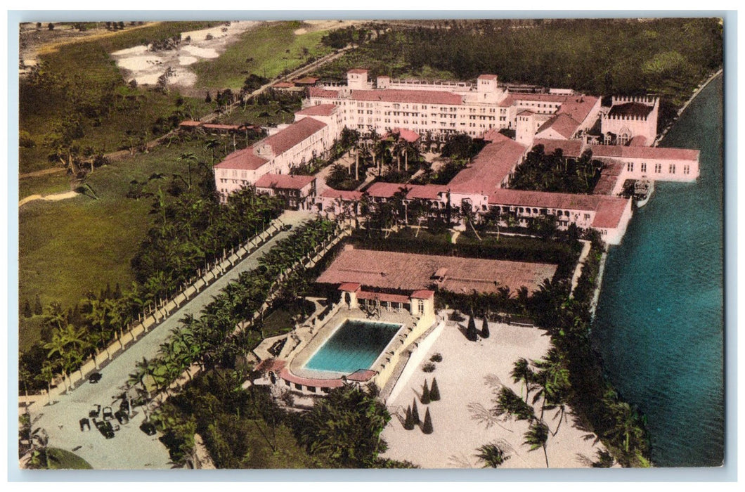 c1950 Boca Raton Club House Aerial View Restaurant Pool Boca Raton FL Postcard