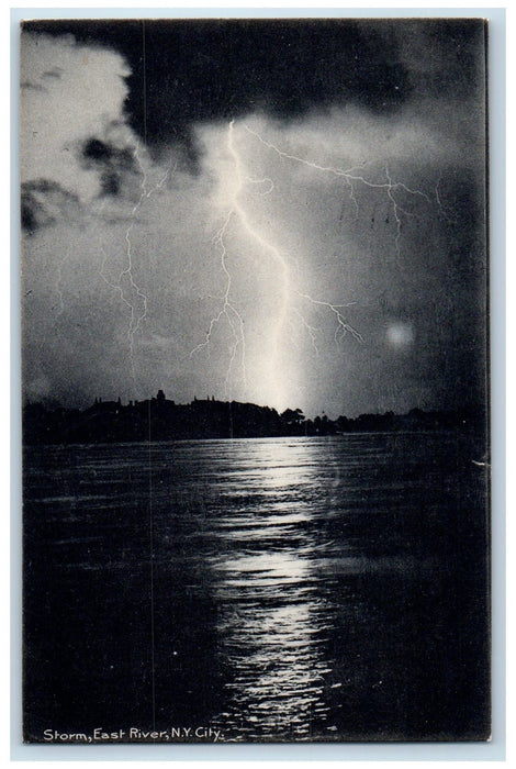 1905 Storm East River Lightning Scene Rotograph New York City NY Posted Postcard