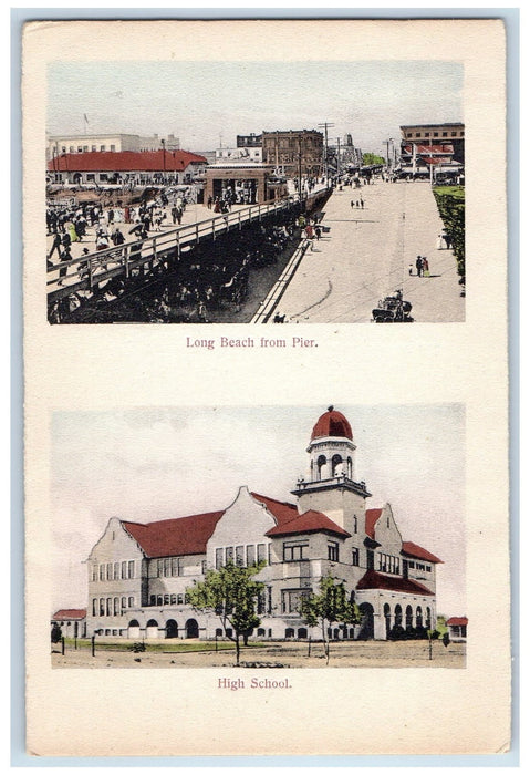 c1910's Long Beach From Pier And High School Long Beach CA Unposted Postcard