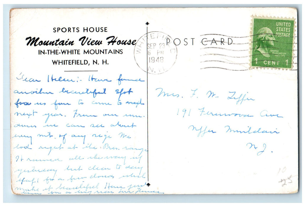 1948 Sports House Mountain View Playing Tennis Court Golf Whitefield NH Postcard