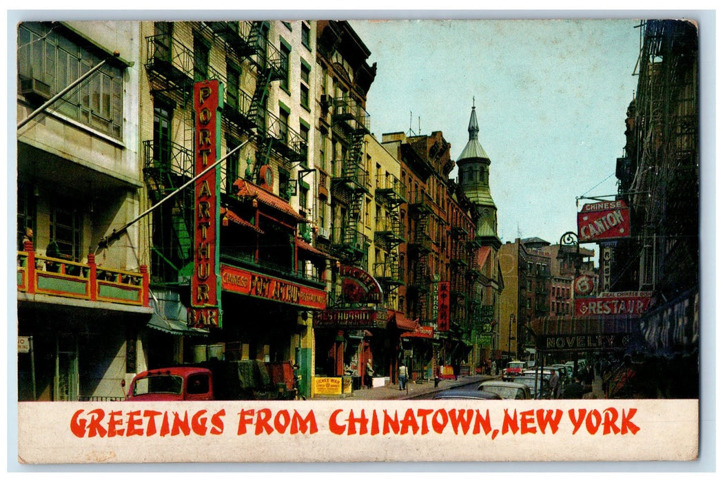 c1910s Greetings From China Town Mott Street Heart New York NY Unposted Postcard
