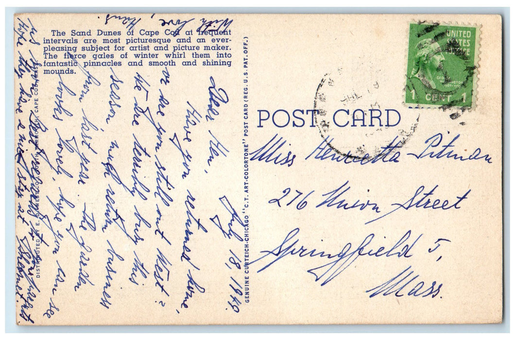 1949 Cape Cod View Formation Small Mountain Sand Dunes Massachusetts MA Postcard