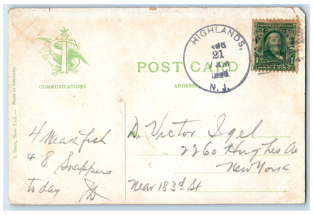 1908 Bird's eye View Of Shrewsbury River Highlands New Jersey NJ Posted Postcard