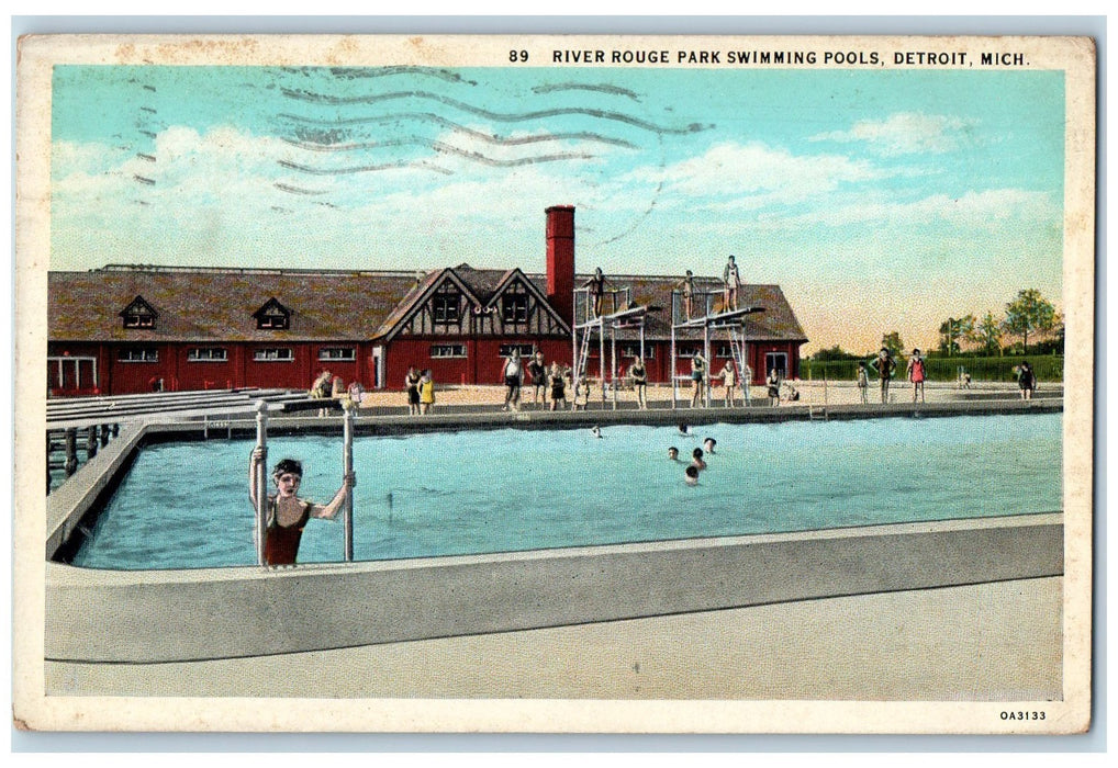 1934 River Rouge Park Swimming Pools Scene Detroit Michigan MI Posted Postcard