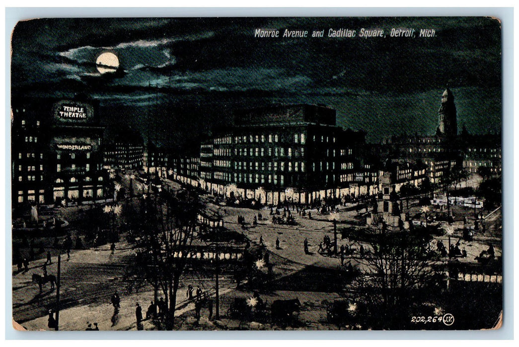 1907 Monroe Avenue And Cadillac Square Detroit Michigan Posted Vintage Postcard