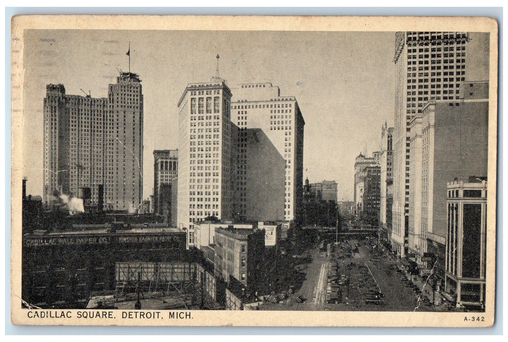 1937 Cadillac Square Buildings Scene Detroit Michigan MI Posted Vintage Postcard