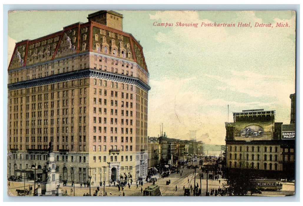 c1905's Campus Showing Pontchartrain Hotel Detroit Michigan MI Unposted Postcard