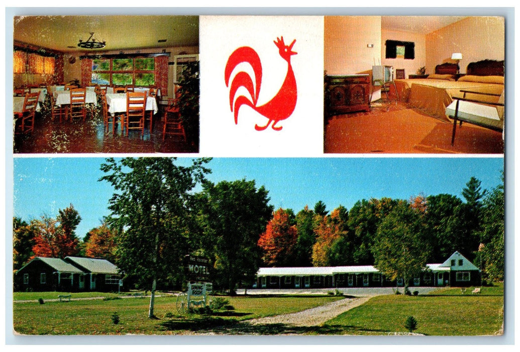 1964 Red Rooster Motel Dining Room Restaurant Composite View Bethel MA Postcard