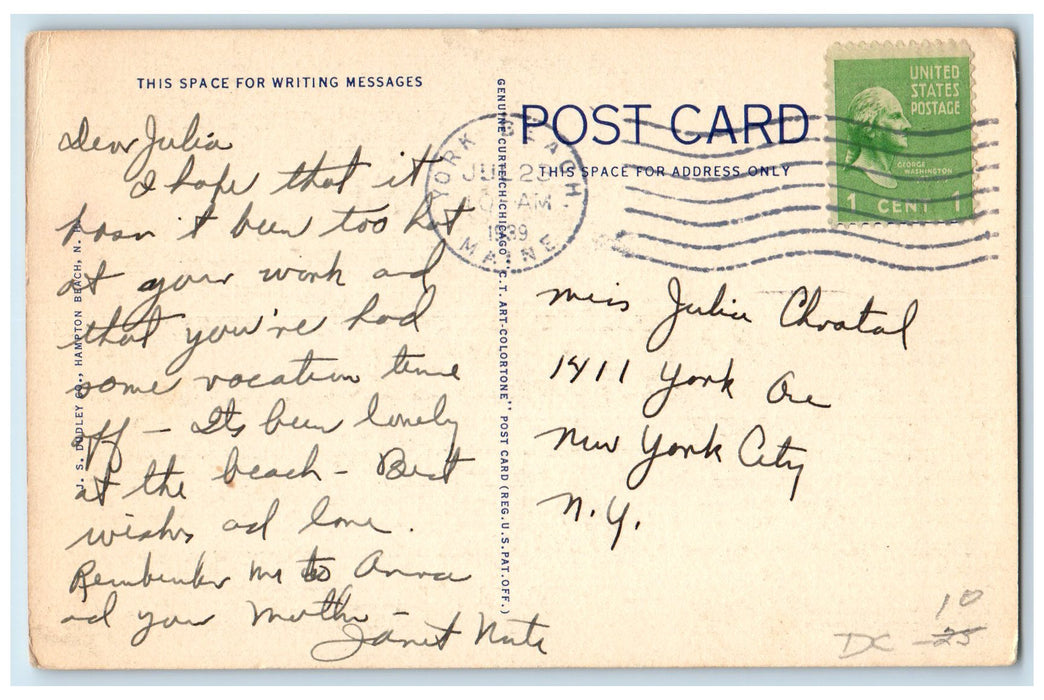 1939 Low Tide Hampton Beach Stone Sea Waves Clouds New Hampshire NH Postcard