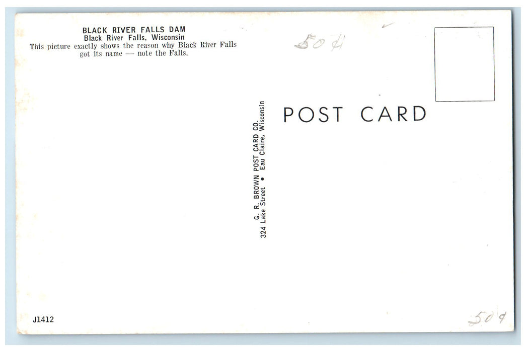 c1950 Greetings From Black River Falls Dam  Rocky Forest Wisconsin WI Postcard