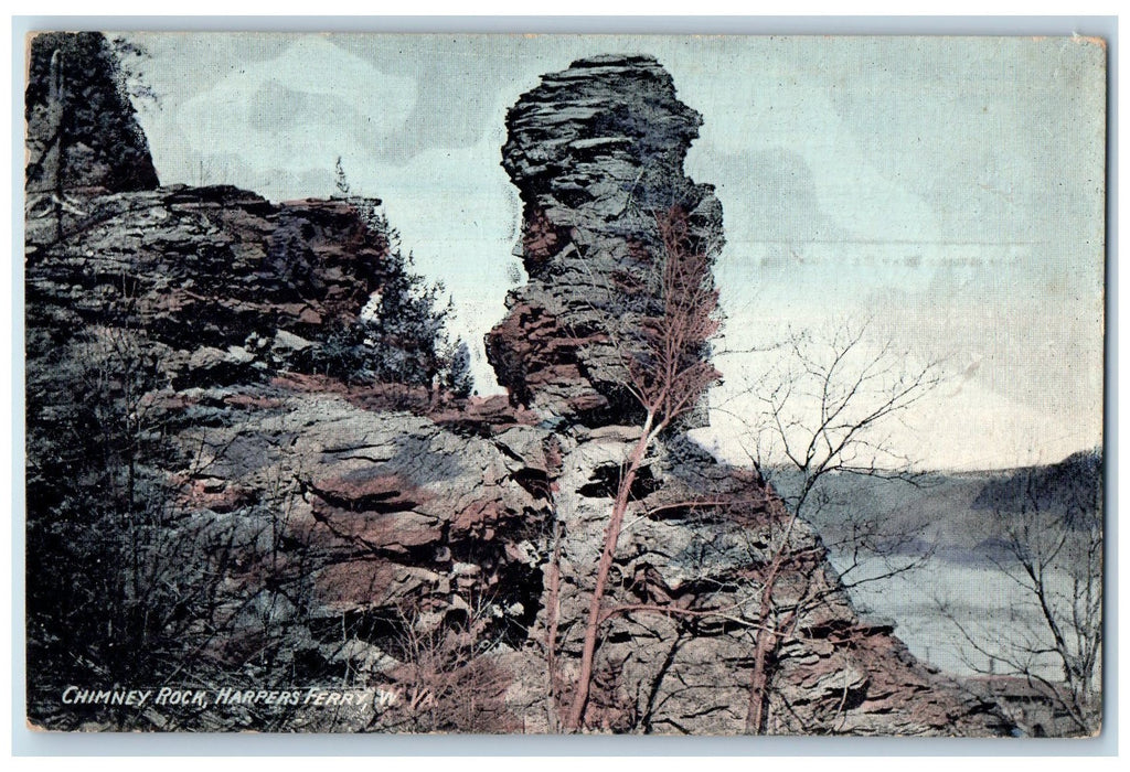 c1950 Chimney Rock View Formation Lake Harpers Ferry West Virginia WV Postcard