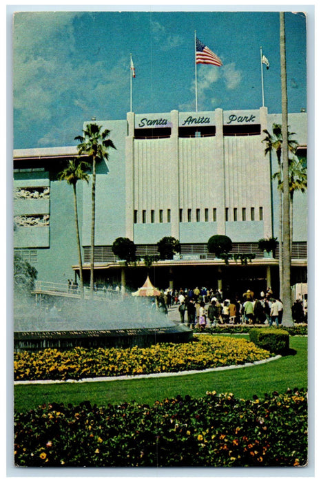 1974 Santa Anita Park American Flag Tourist Fountain Garden Arcadia CA Postcard