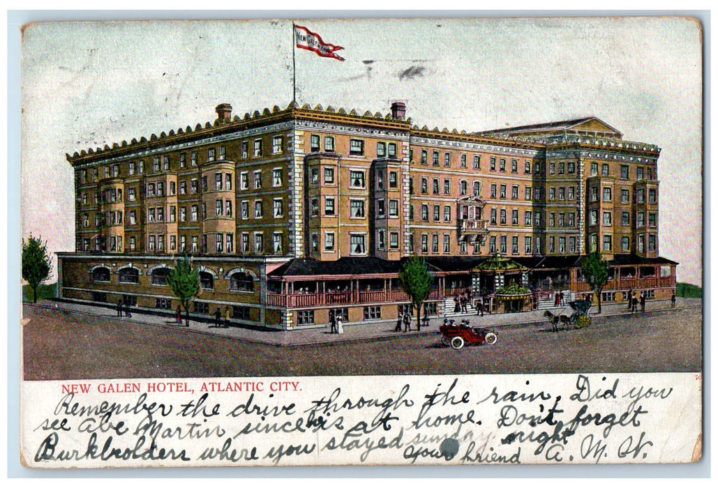 1907 New Galen Hotel Scene Atlantic City New Jersey NJ Posted Vintage Postcard