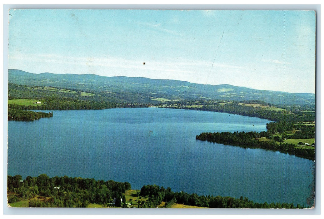 c1950's Lake Caspian Aerial View Forest Mountain Greensboro Vermont VT Postcard
