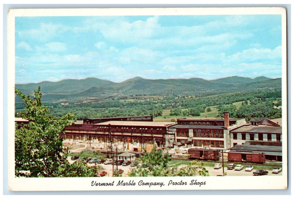 c1950's Marble Company Building View Classic Cars Proctor Vermont VT Postcard