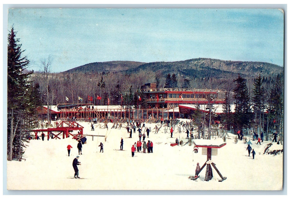 1960 Mt Snow Ski Area Flag Tourist Skiing West Dover Vermont VT Vintage Postcard